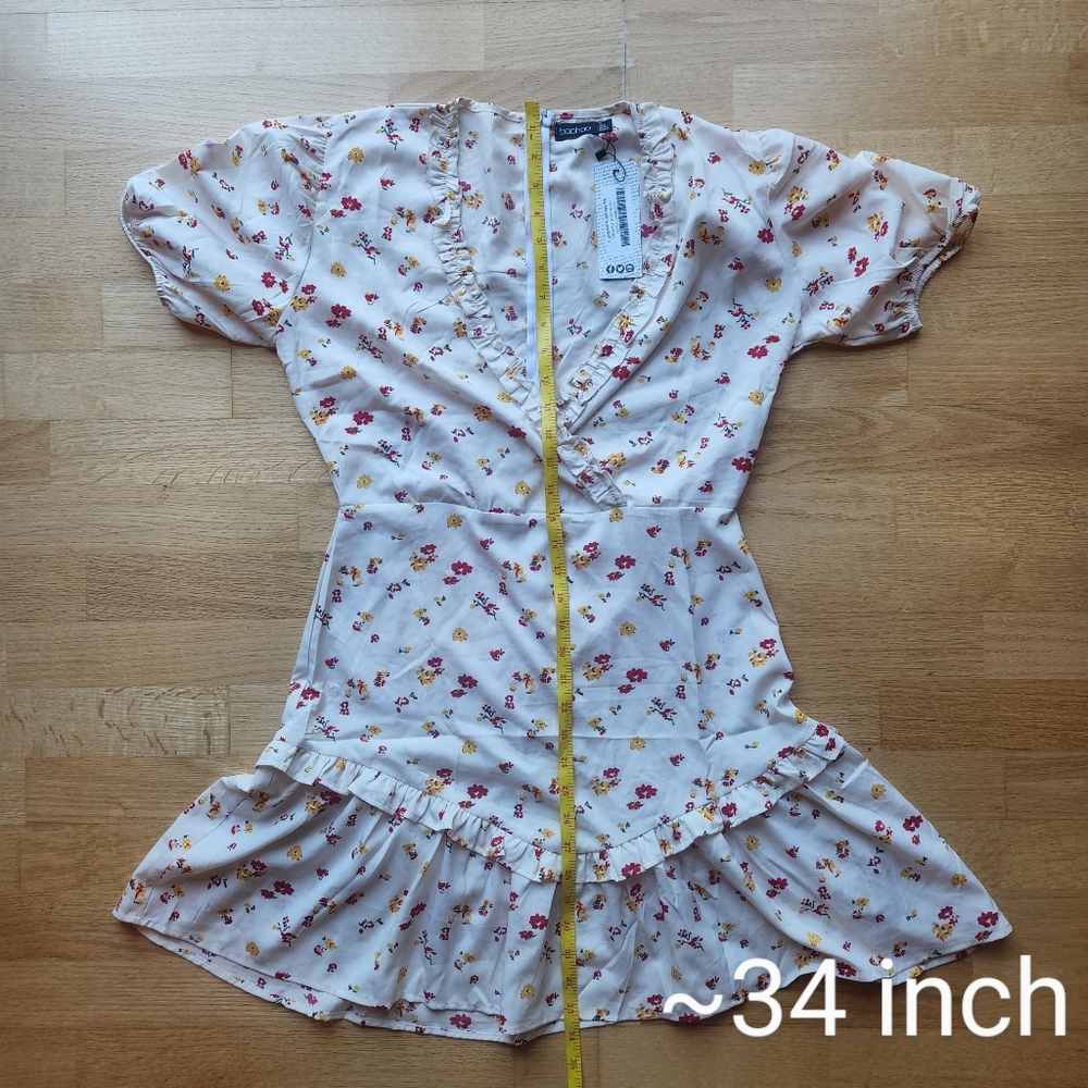 💥HP💥NWT boohoo Wrap Ruffle Detail Tea Dress - Picture 7 of 9